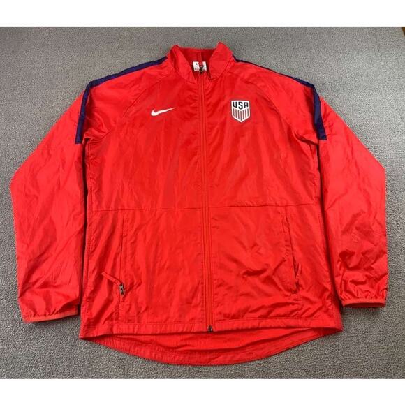 Nike Soccer Jacket Men's M Red Full Zip Mesh Lined Team USA Crest Logo Swoosh - Picture 1 of 11